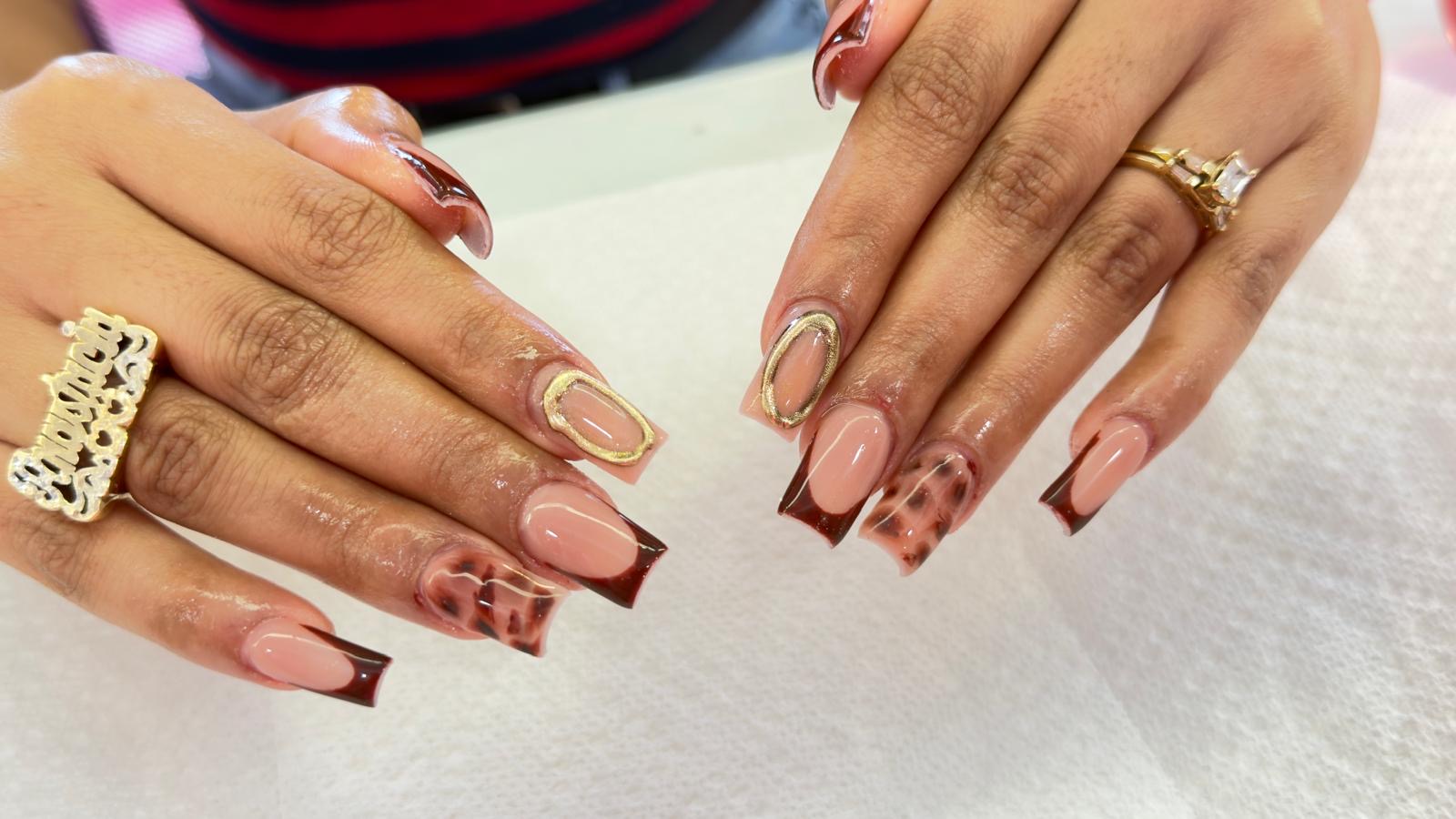 Brown French-tip nail design